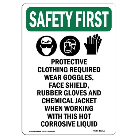 Signmission OSHA Sign, Protective Clothing W/ Symbol, 10in X 7in Rigid Plastic, 7" W, 10" H, Portrait OS-SF-P-710-V-11216